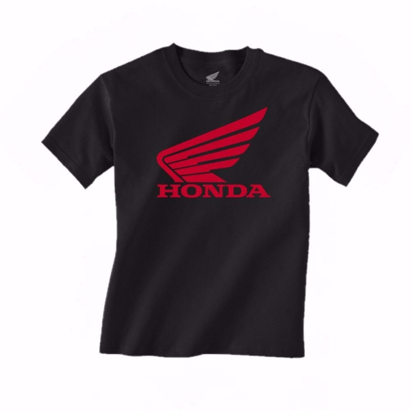 Youth Honda Wing Tee - Black on a white background